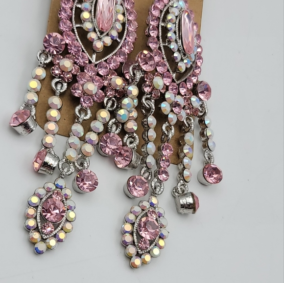 Fashion statement Pink rhinestone dangling earrings - Picture 4 of 7